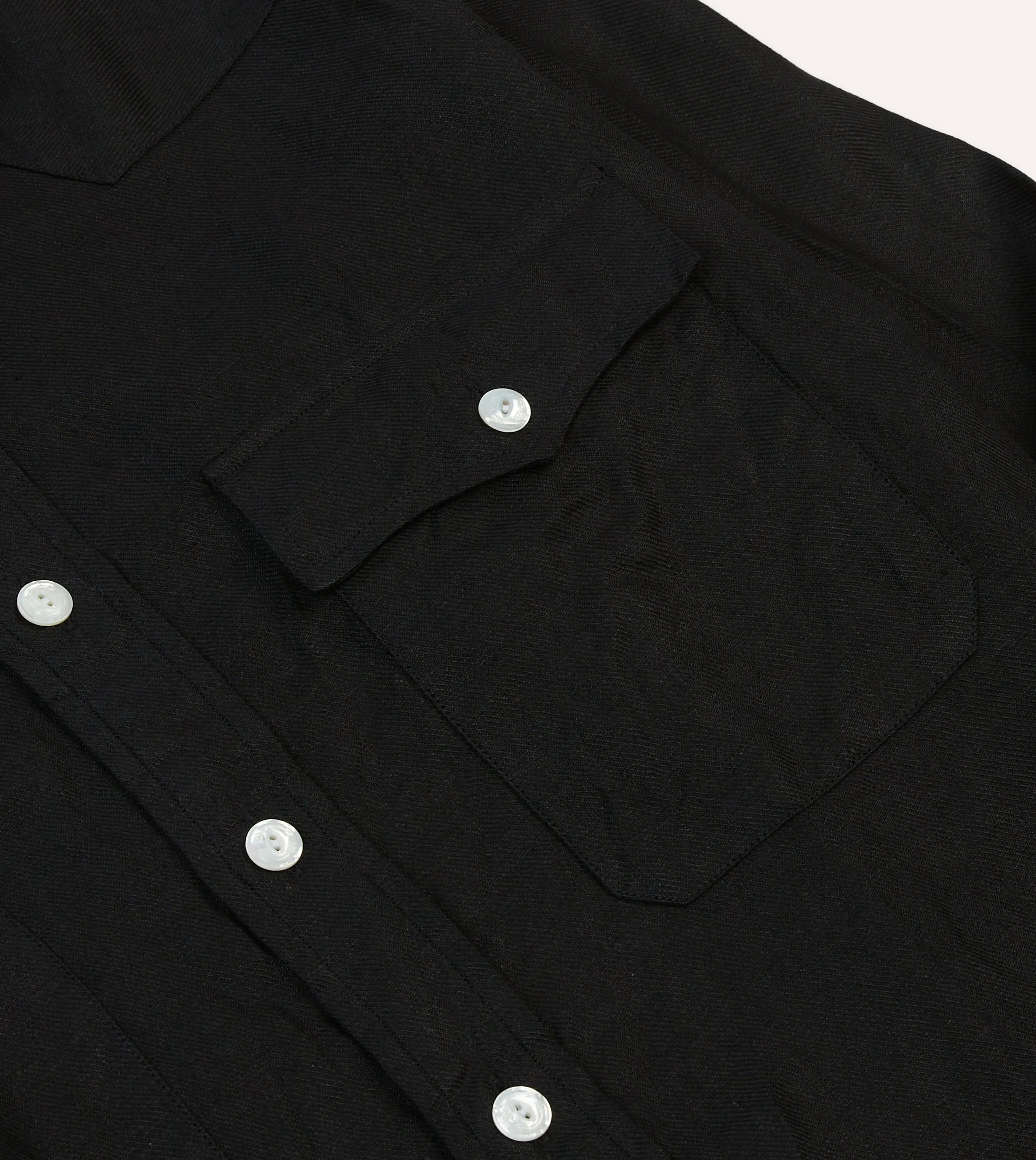 Black Linen Twill Two-Pocket Western Shirt Tall friendly