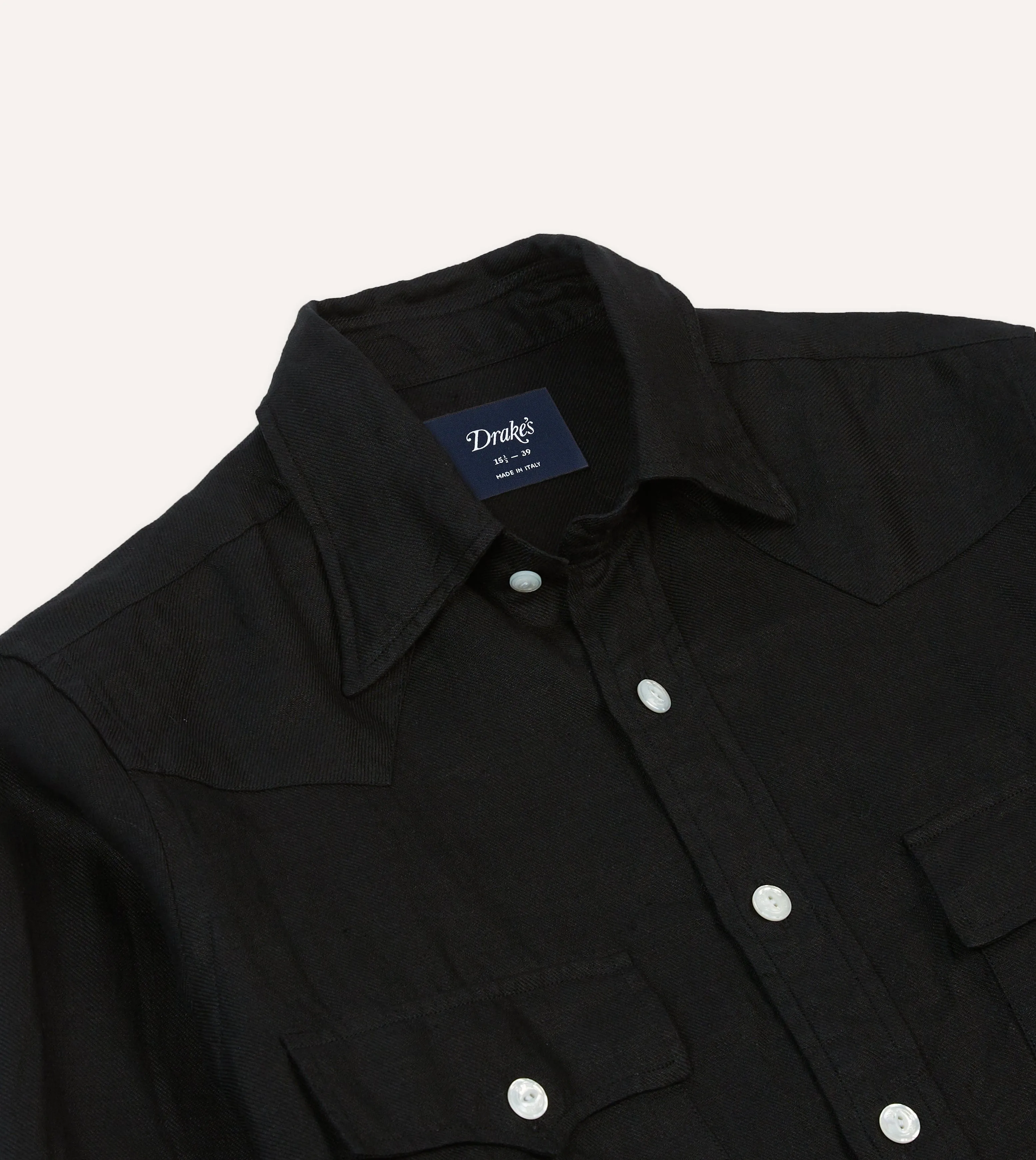 Black Linen Twill Two-Pocket Western Shirt Durable Thread Construction