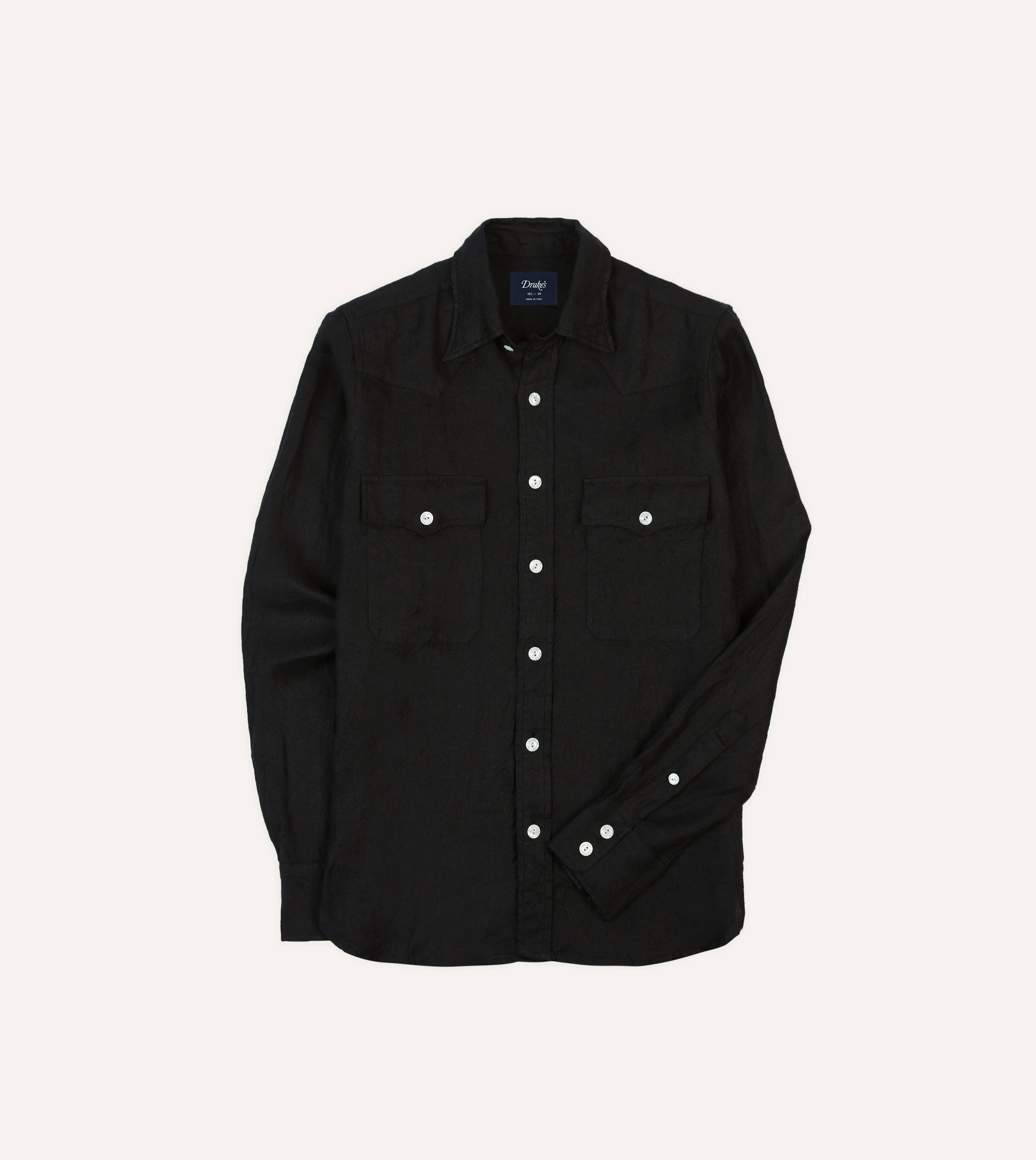 Black Linen Twill Two-Pocket Western Shirt Urban Edge Durable Thread Construction