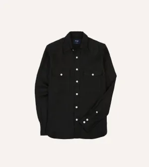 Black Linen Twill Two-Pocket Western Shirt Urban Edge Durable Thread Construction