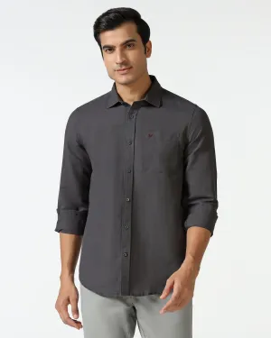 Smooth Finish Dark Grey Linen Solid Shirt - Salmon