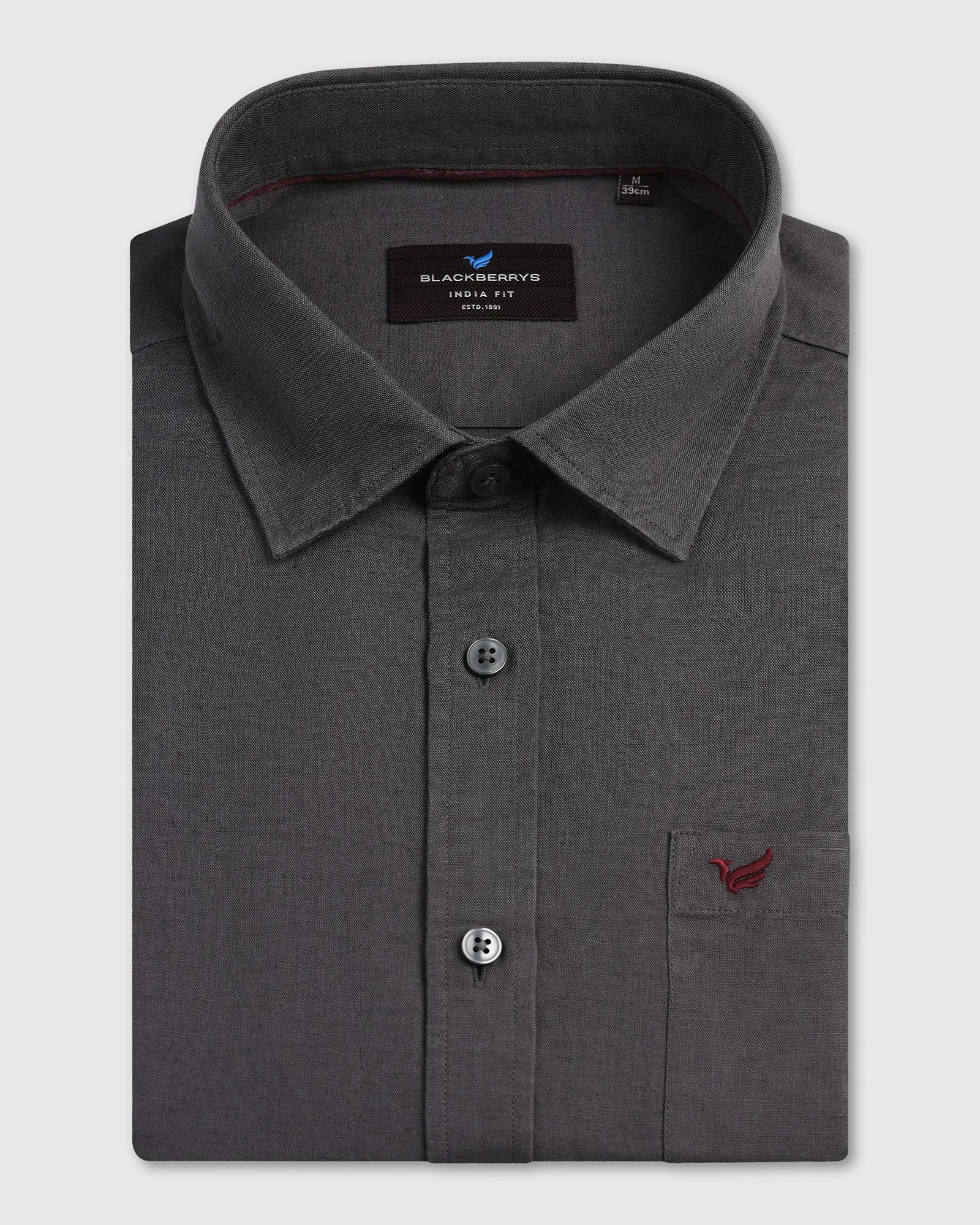 Seamless construction Eco Friendly Material Dark Grey Linen Solid Shirt - Salmon