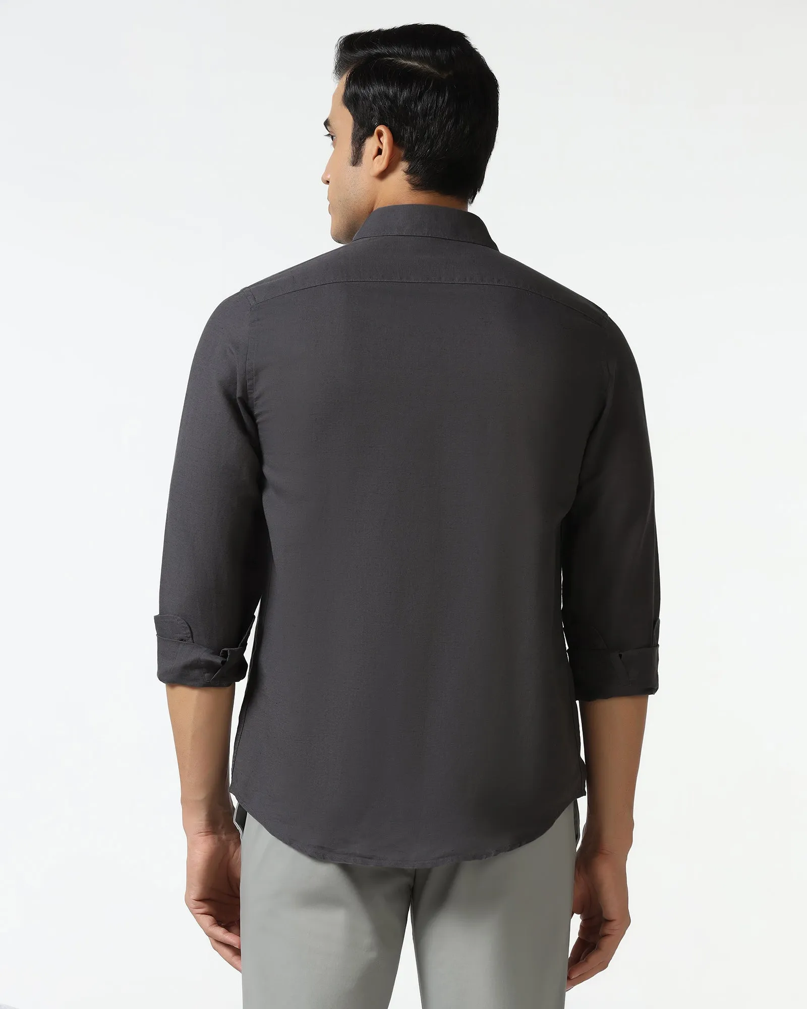 Social Meetup Dark Grey Linen Solid Shirt - Salmon