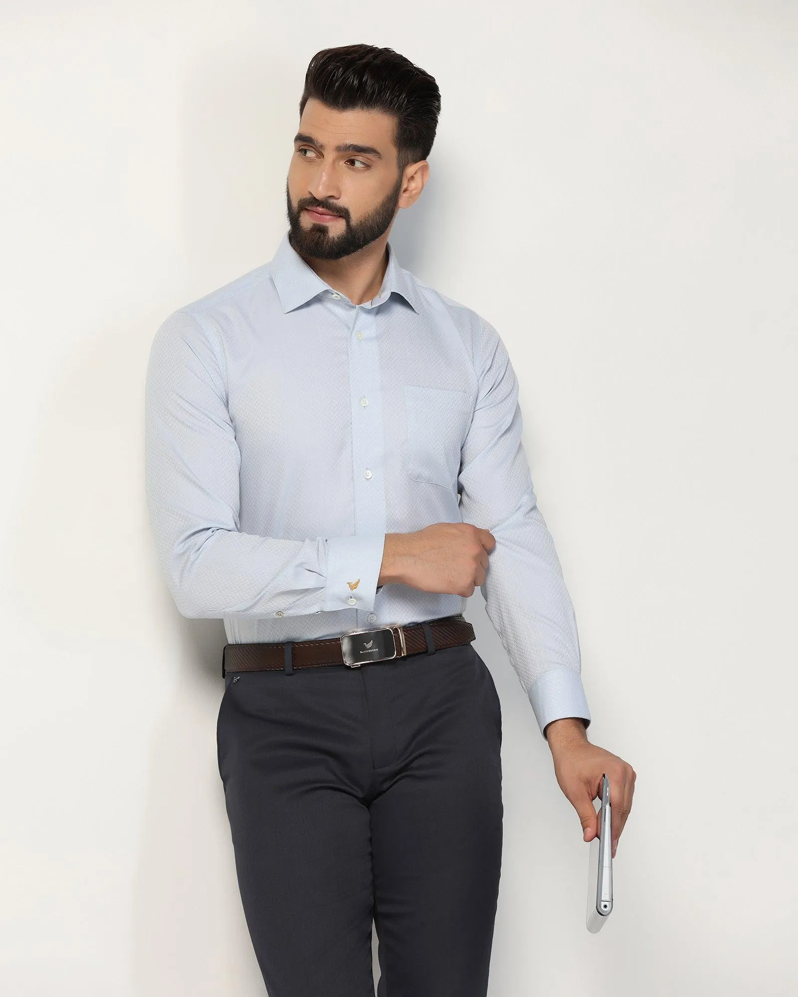 Soft Stretch Collar Camouflage Style Luxe Formal Grey Textured Shirt - Silas