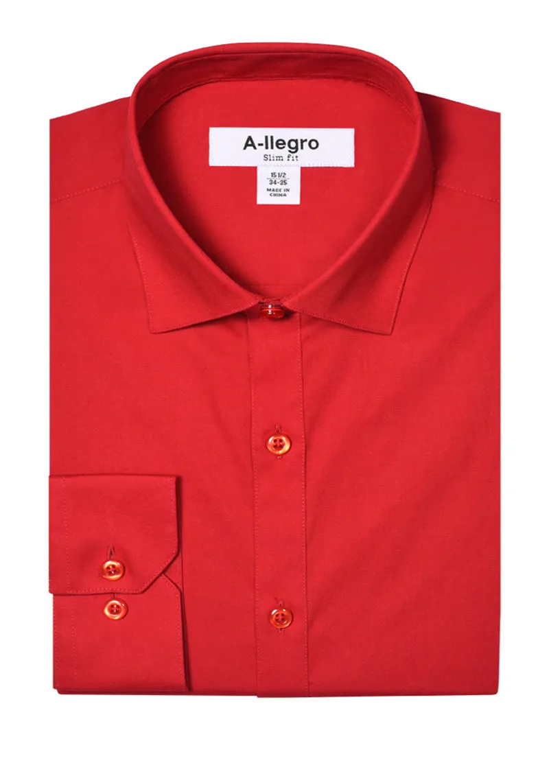 Slim Fit Cotton Convertible Cuff Dress Shirt Red S-S100 Relaxed Style Stretch Fit Technology