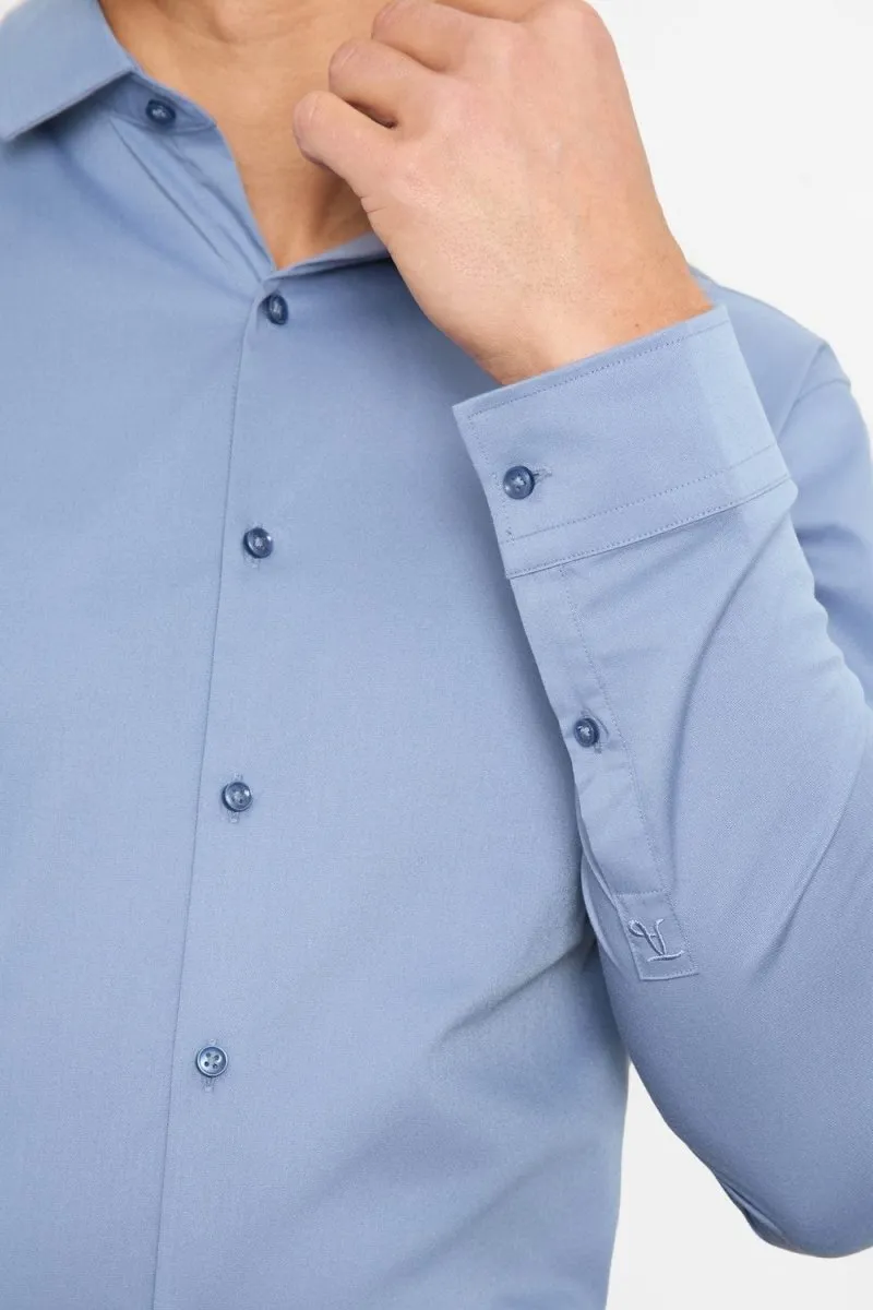 Travel-friendly Athletic Fit Dress Shirt in Steel Blue