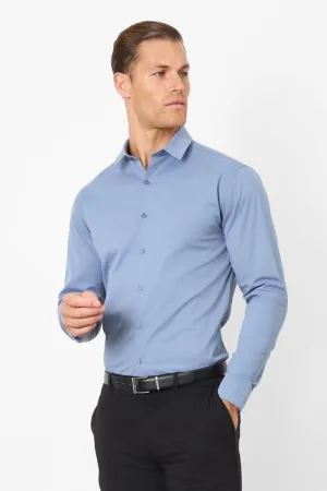 Stretchable Cloth Athletic Fit Dress Shirt in Steel Blue