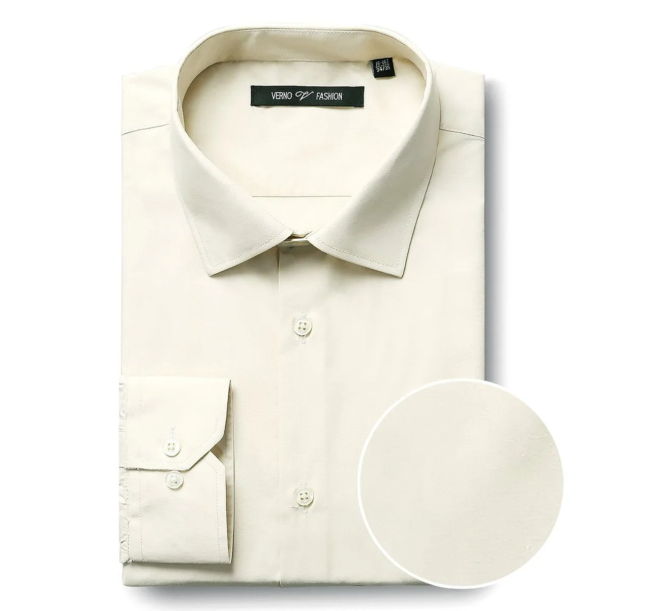 Quick Dry Construction VERNO Ivory Classic/Regular Fit Long Sleeve Spread Collar Dress Shirt TC645