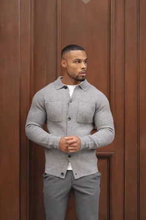 Wool Button Through Cardigan in Mid Grey Marl KnotFree Tailoring FrictionResistantFabric
