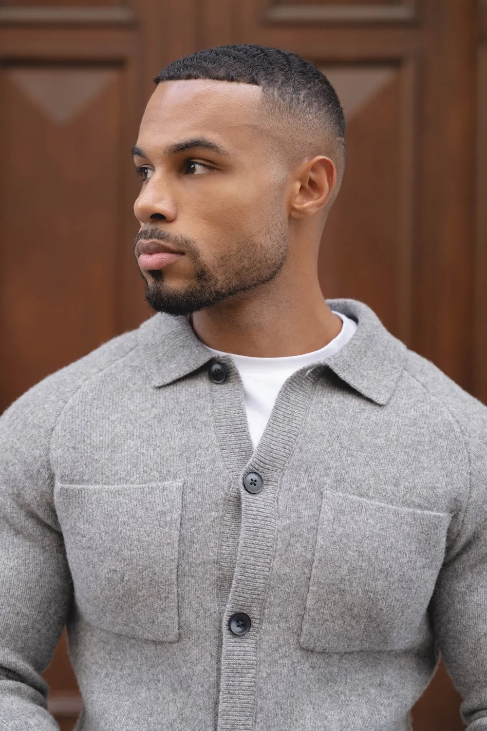 Flash Core Wool Button Through Cardigan in Mid Grey Marl