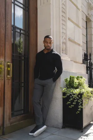 Pure Cotton Knitted Open Collar Polo Shirt in Black Versatile Fit