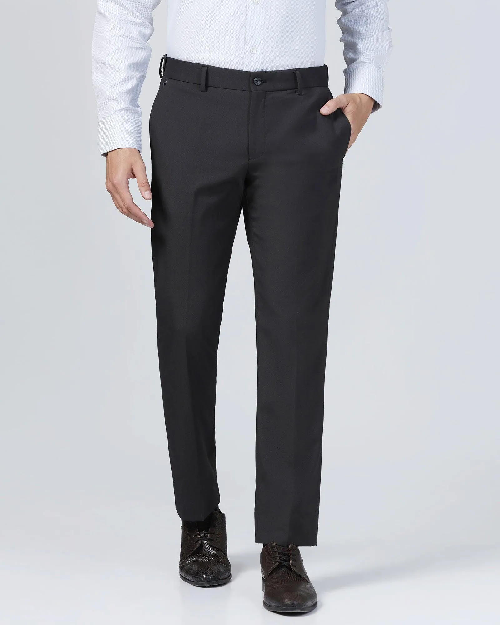 Slim Comfort B-95 Formal Black Textured Trouser - Mazda DoubleLayeredFabric Versatile Comfort Wear