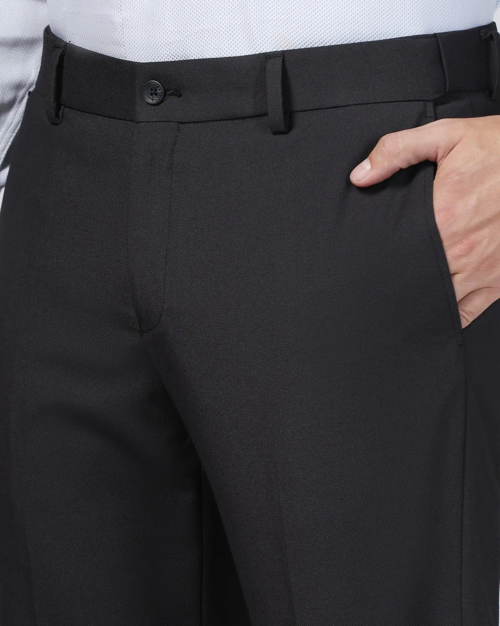 Slim Comfort B-95 Formal Black Textured Trouser - Mazda Stretchable Design Minimal Cut