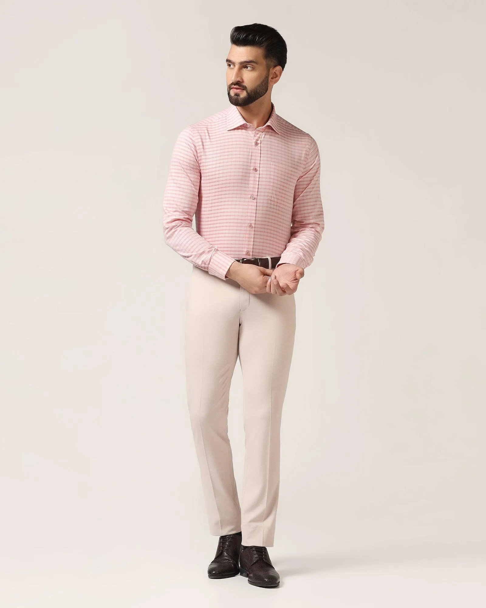 Slim Fit B-91 Formal Dusty Pink Textured Trouser - Steve SlimFit Active Look