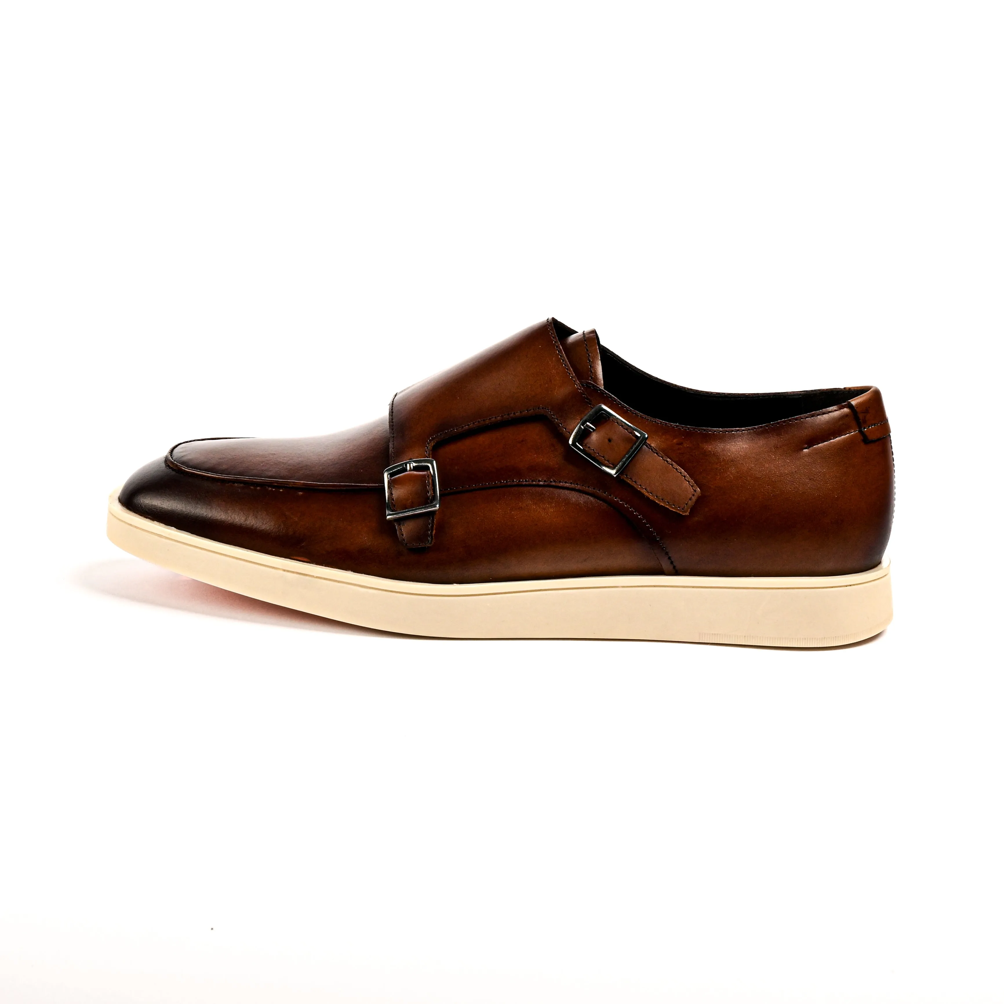 Sky View Breathable Daily Walk Belvedere Cognac Nappa Zurich Leather Hybrid Double Monk Strap Shoes