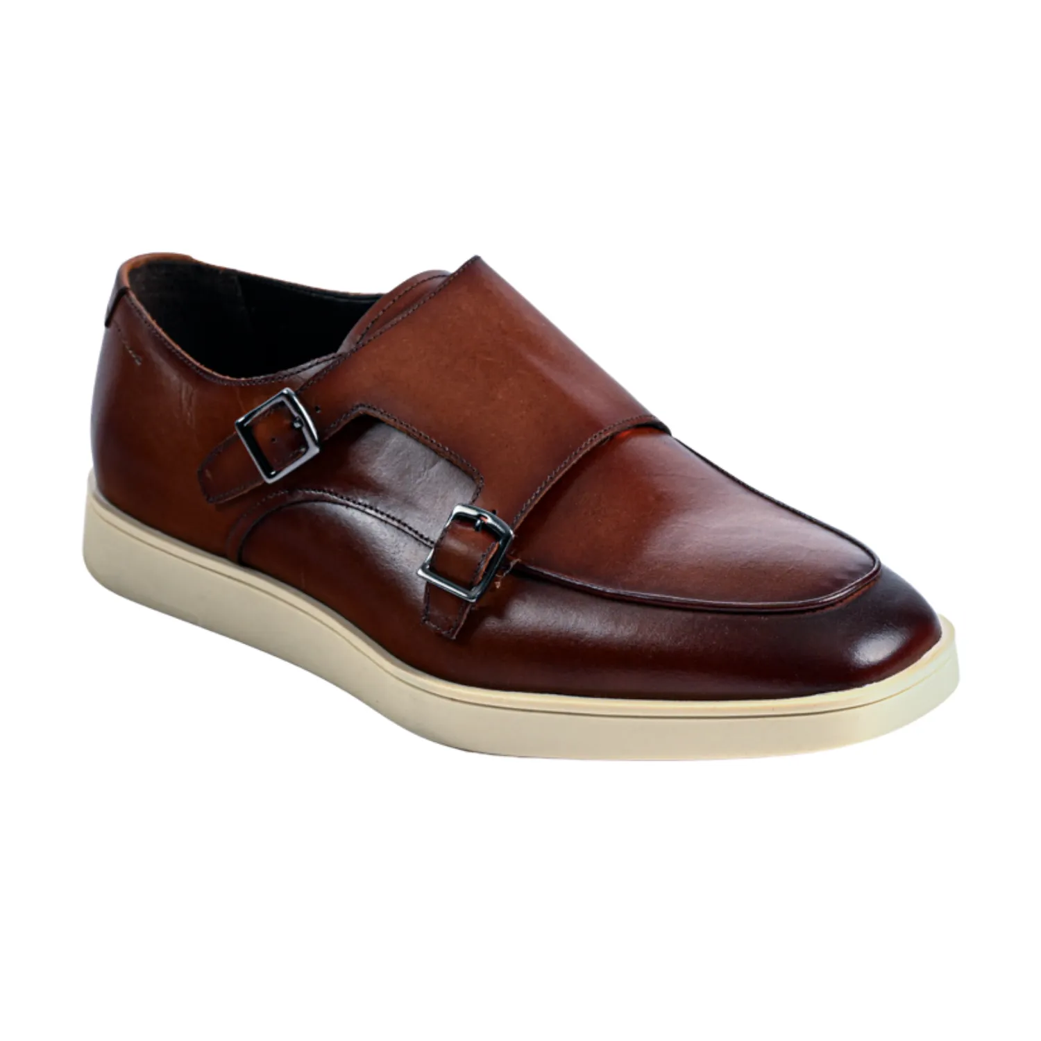 Belvedere Cognac Nappa Zurich Leather Hybrid Double Monk Strap Shoes Young Mood