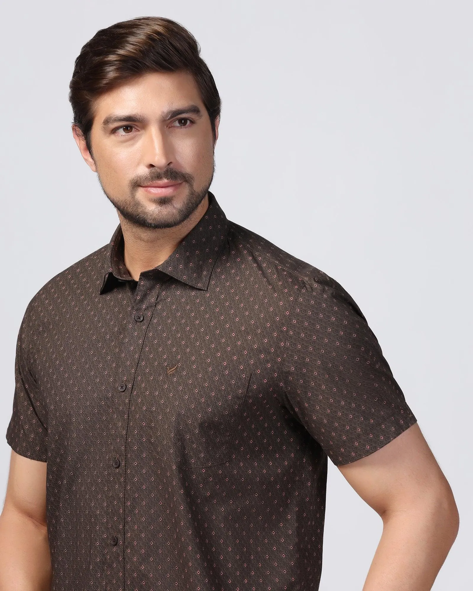 Casual Half Sleeve Brown Printed Shirt - Arwen Eco-Friendly Fabric Non Restrictive Fit
