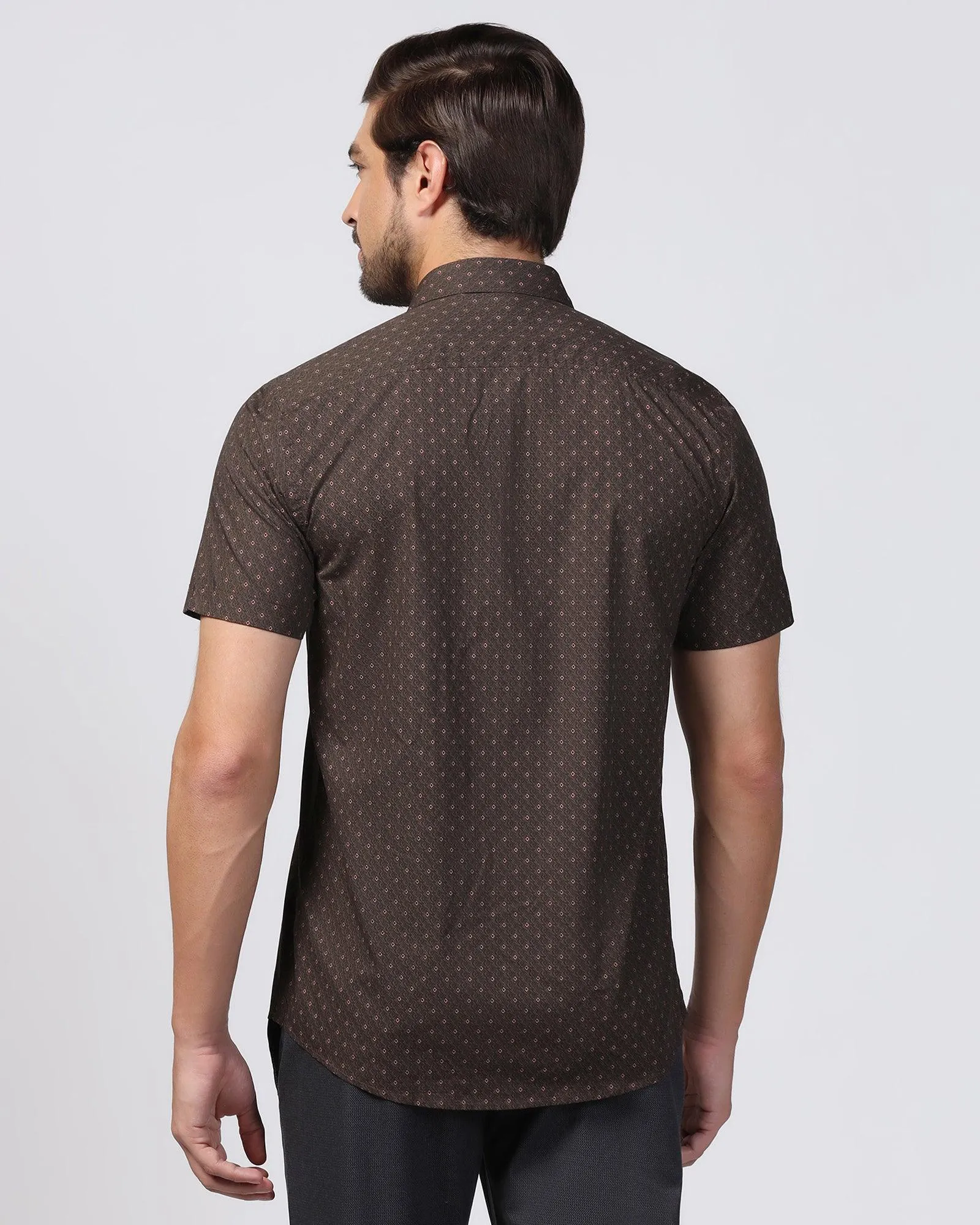 Casual Half Sleeve Brown Printed Shirt - Arwen Durable Material Lightweight Layer
