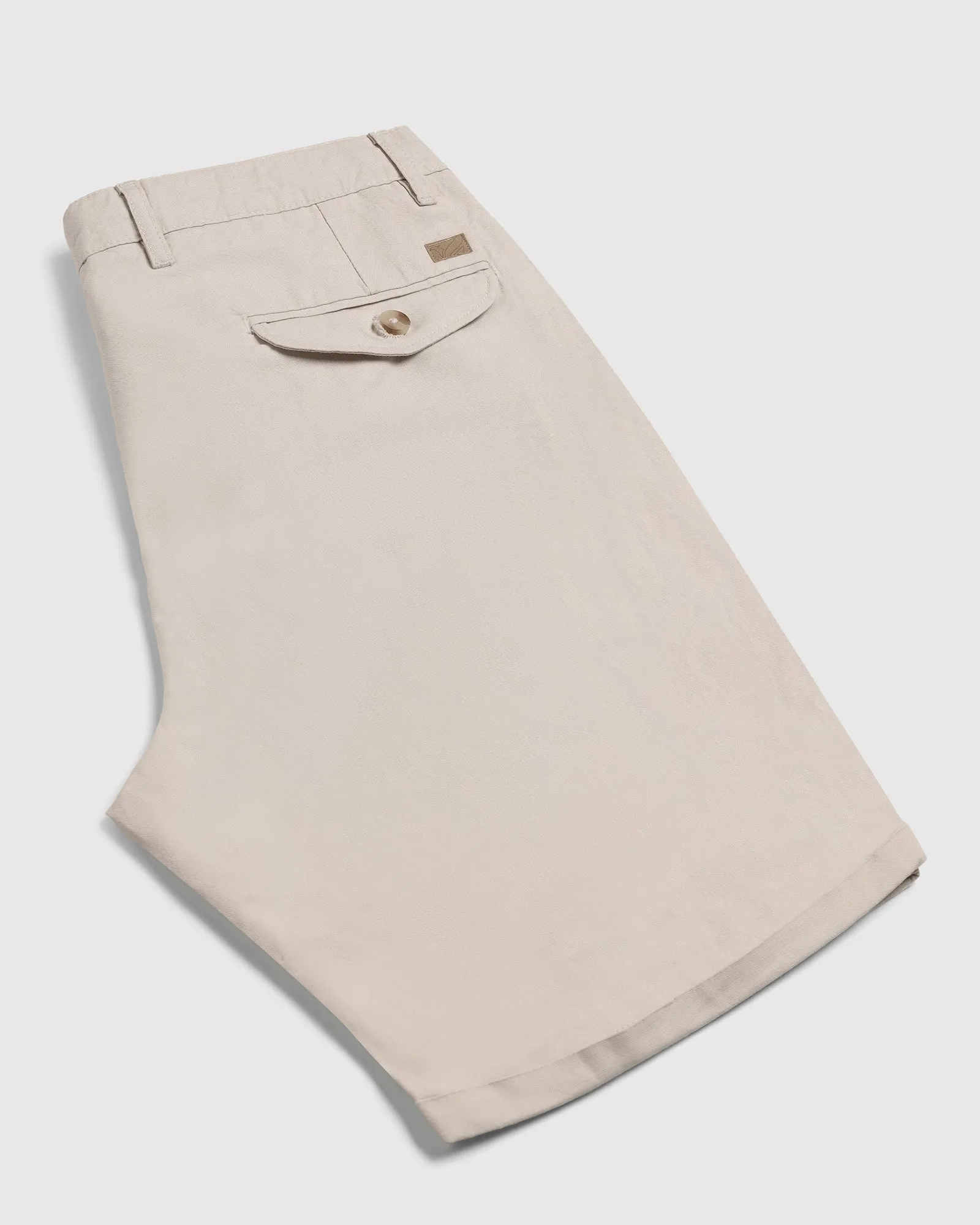 Quick Dry Fabric Linen Casual Beige Solid Shorts - Kat