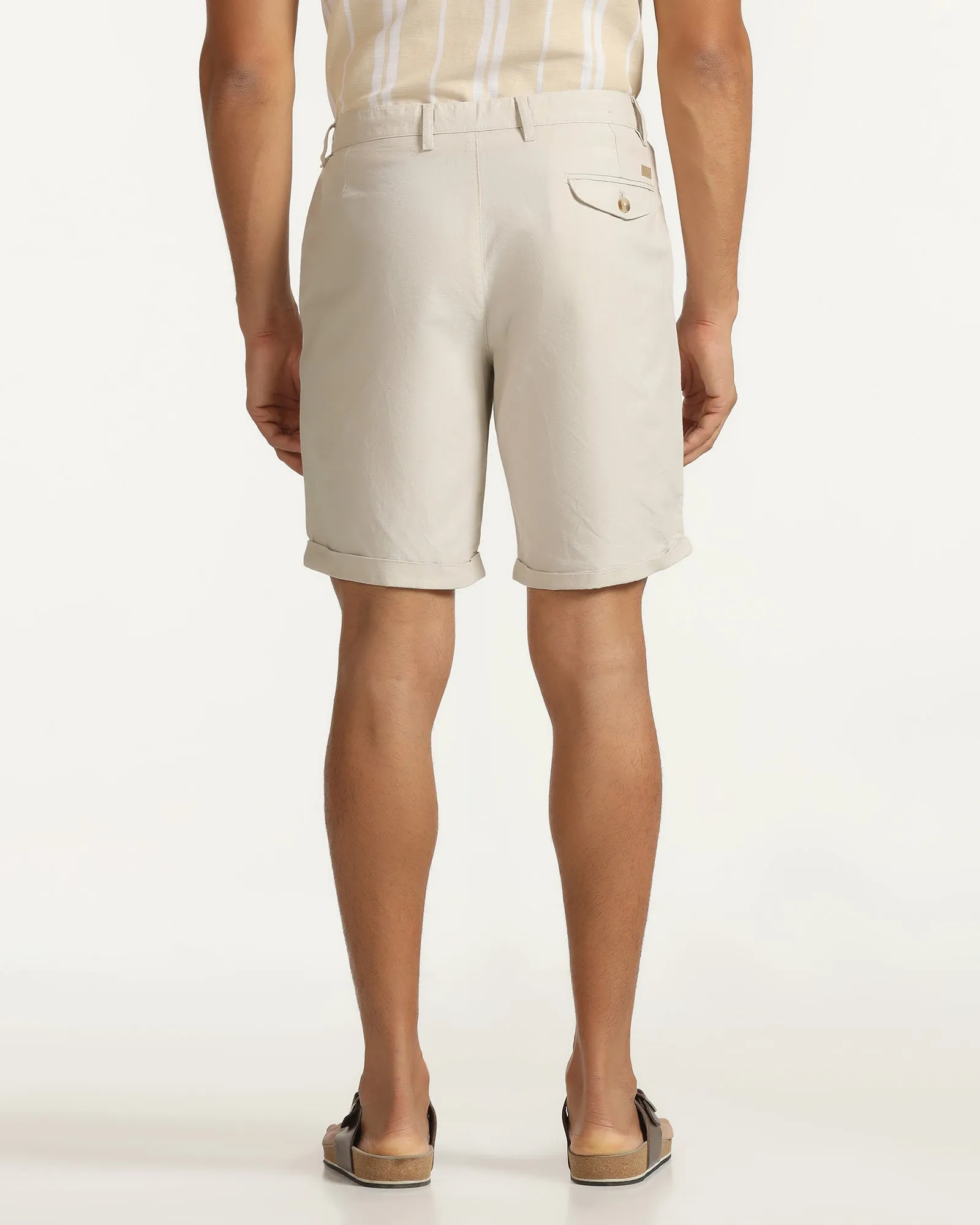 Linen Casual Beige Solid Shorts - Kat Comfy Design ReflectiveAccents
