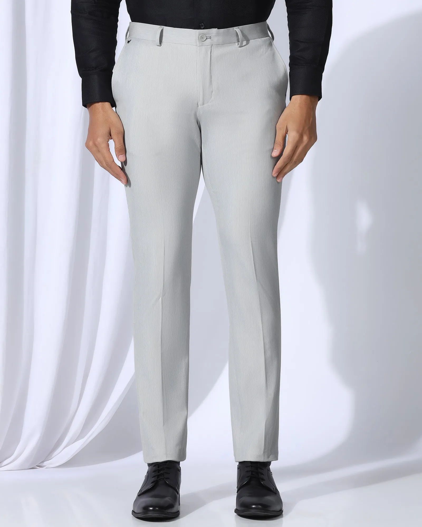 Slim Fit B-91 Formal Light Grey Stripe Trouser - Ninja Stay Comfortable Adaptable Design