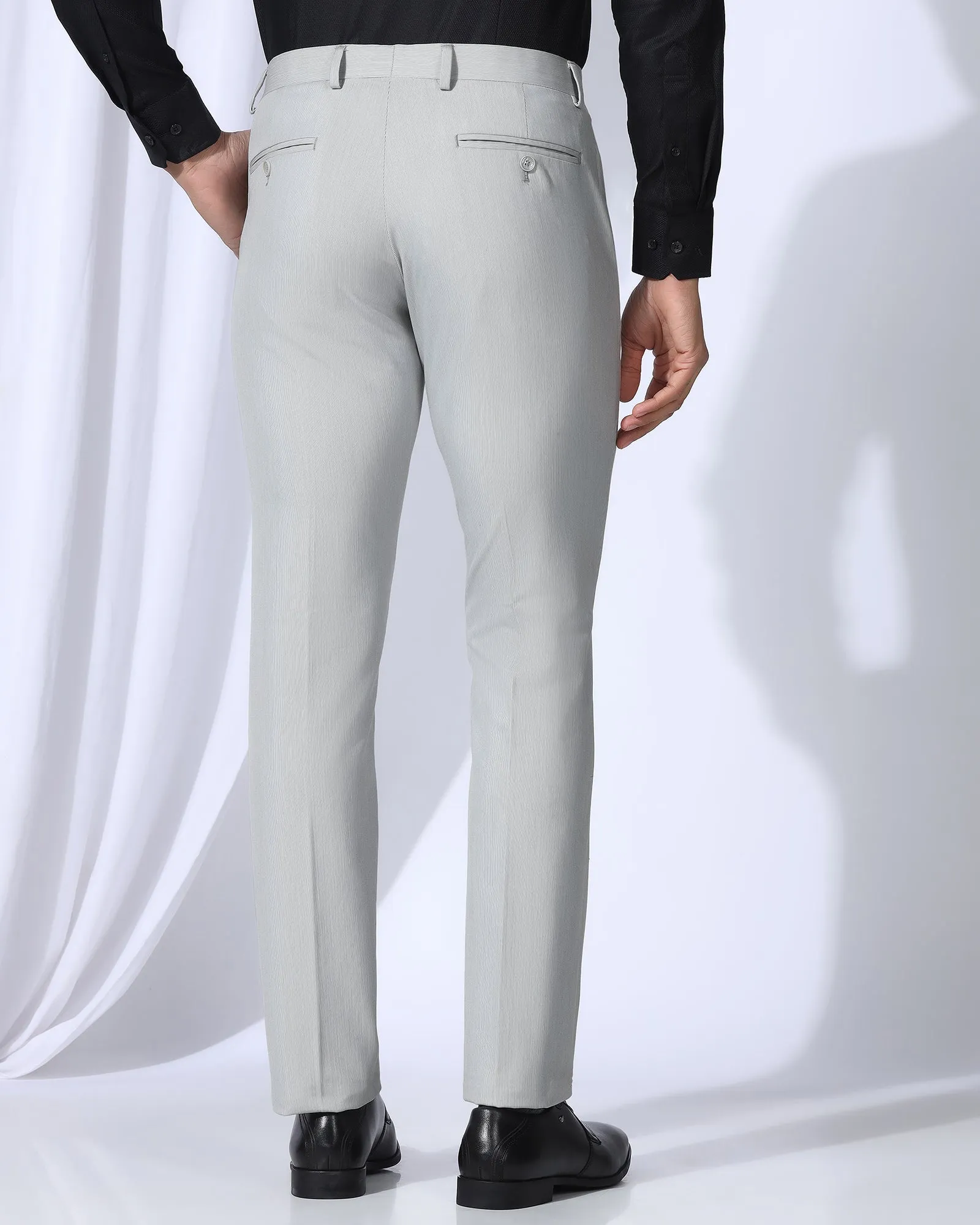 Slim Fit B-91 Formal Light Grey Stripe Trouser - Ninja Lightweight Fit Fashion Stretch