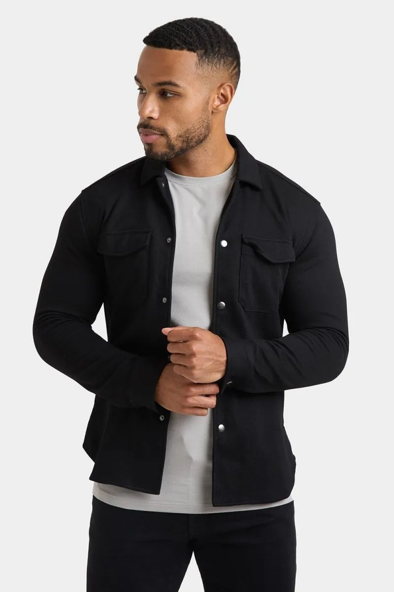 Twill Jersey Overshirt in Black Essential Wardrobe