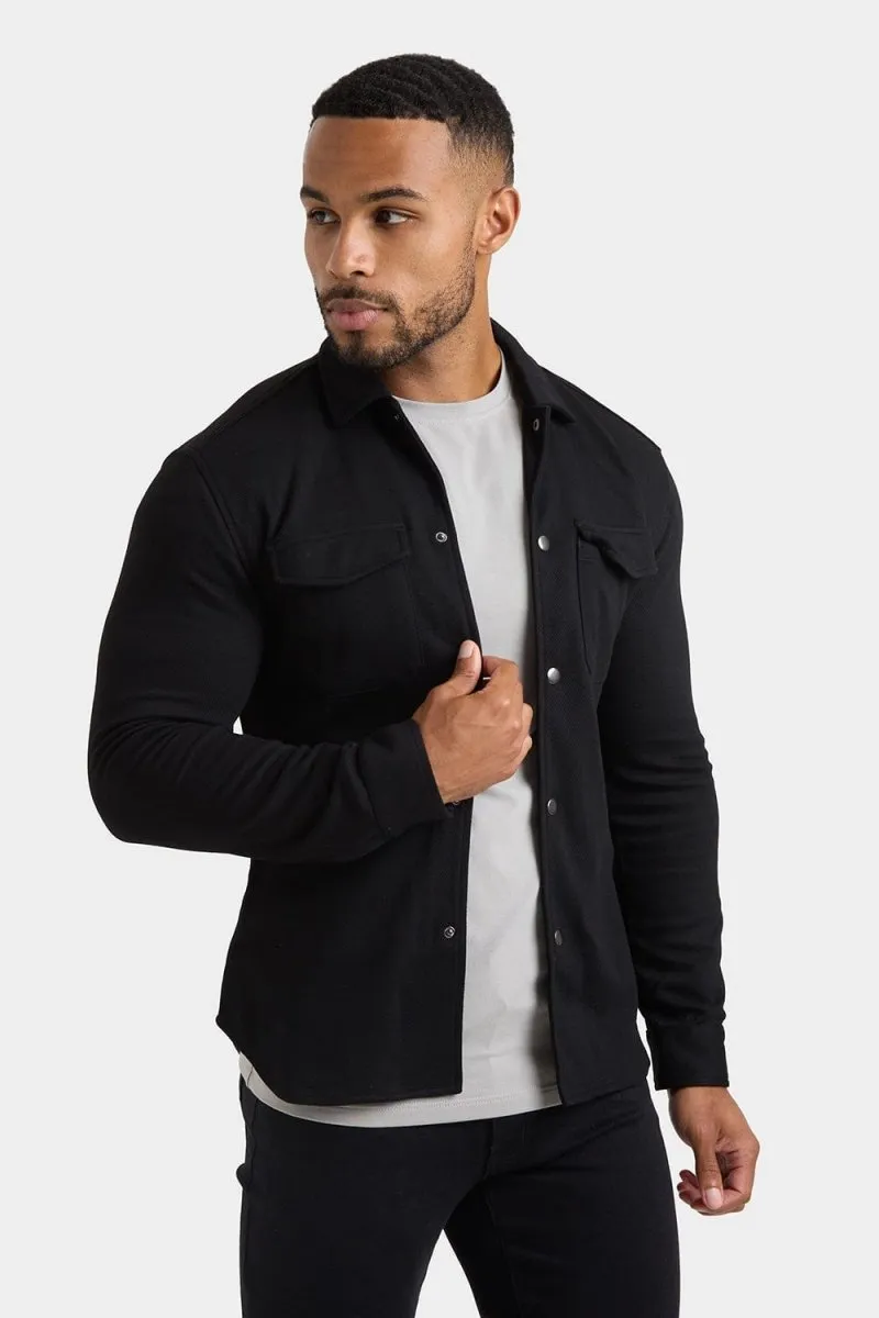 birthday celebration Weekend Outing Twill Jersey Overshirt in Black