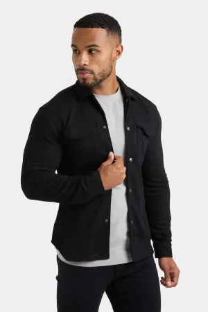 birthday celebration Weekend Outing Twill Jersey Overshirt in Black