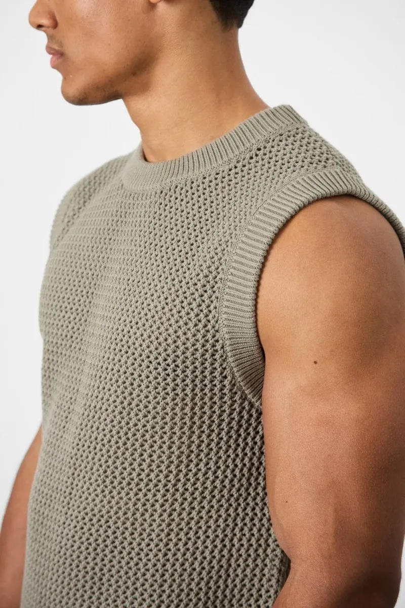 Crochet Knitted Tank Top in Soft Sage Long Sleeve Soft Fit Wear