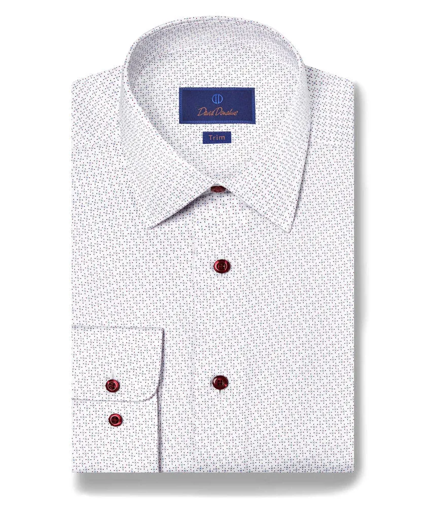Reinforced Elbow Patches David Donahue Trim Fit Micro Print Dress Shirt in Blue/Berry