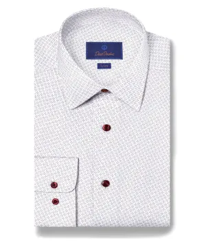 David Donahue Trim Fit Micro Print Dress Shirt in Blue/Berry Designer Touch Smooth Zipper Design