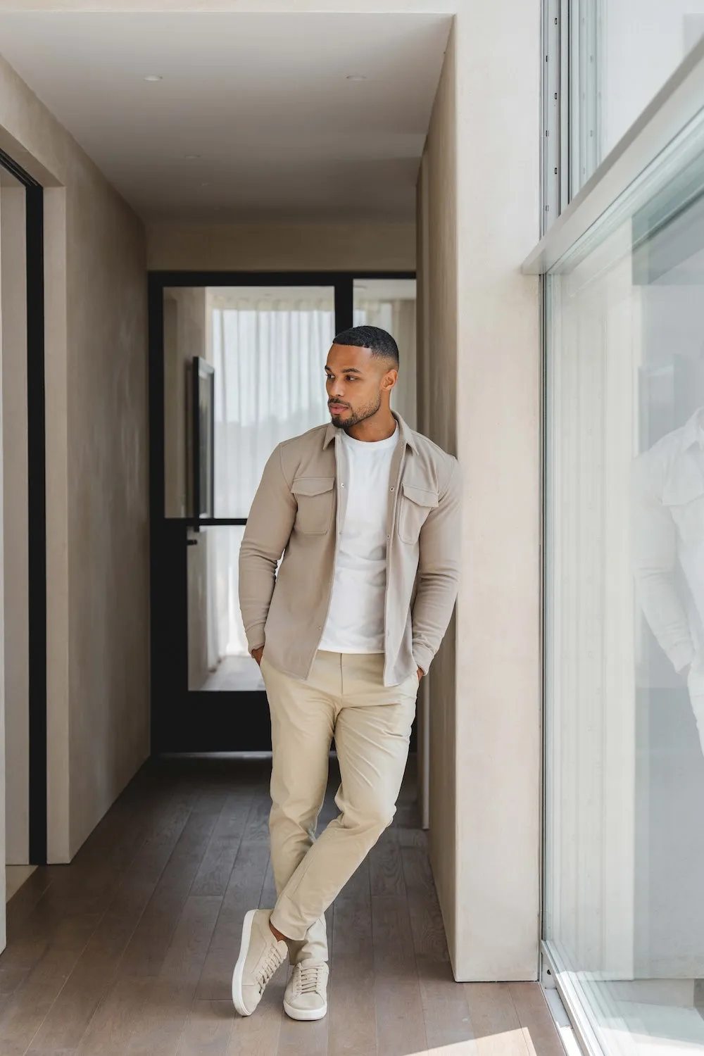 Soft Brushed Overshirt in Stone Durable Button Closures Relaxed Silhouette