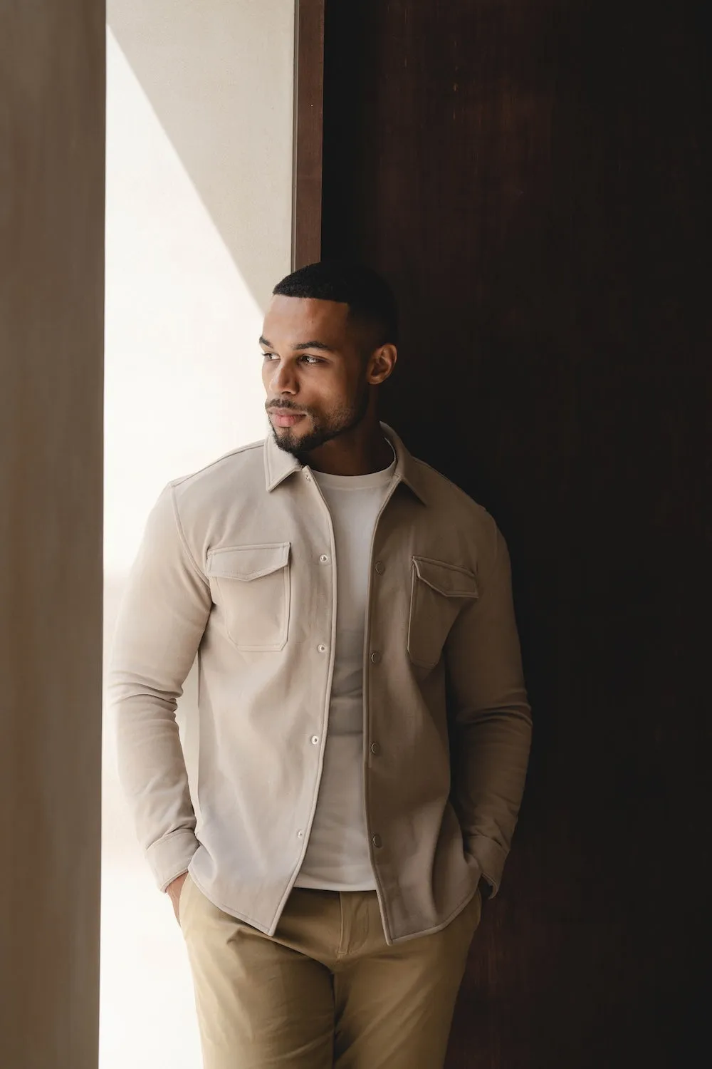 Soft Brushed Overshirt in Stone Trendy Fashion