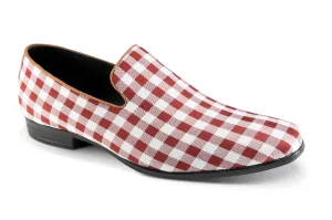 Vintage Charm Collection: Montique Burgundy Checkered Loafer Fashion Shoes S-2421 Relax Fit