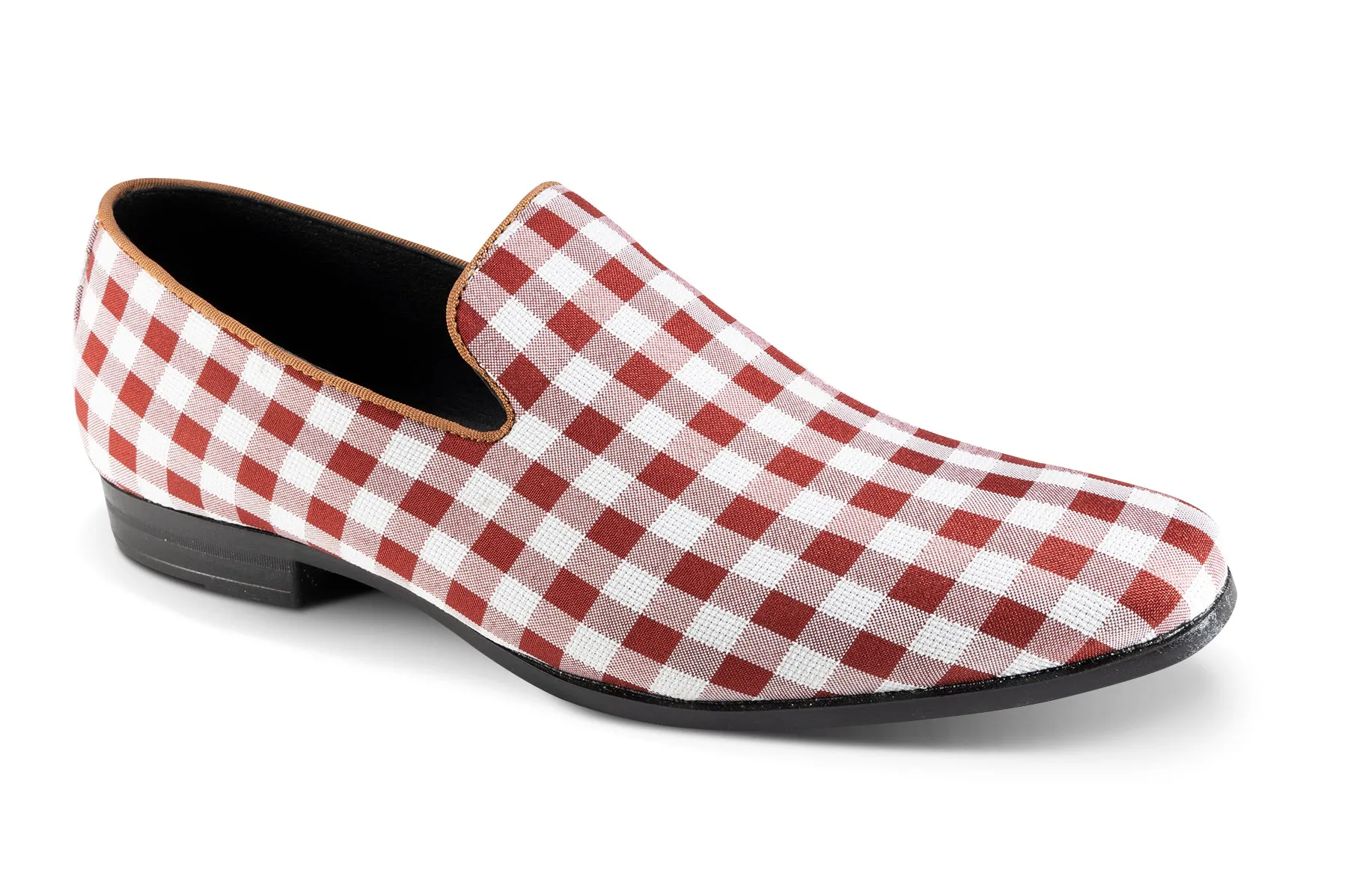Modern Twist Path Power Vintage Charm Collection: Montique Burgundy Checkered Loafer Fashion Shoes S-2421