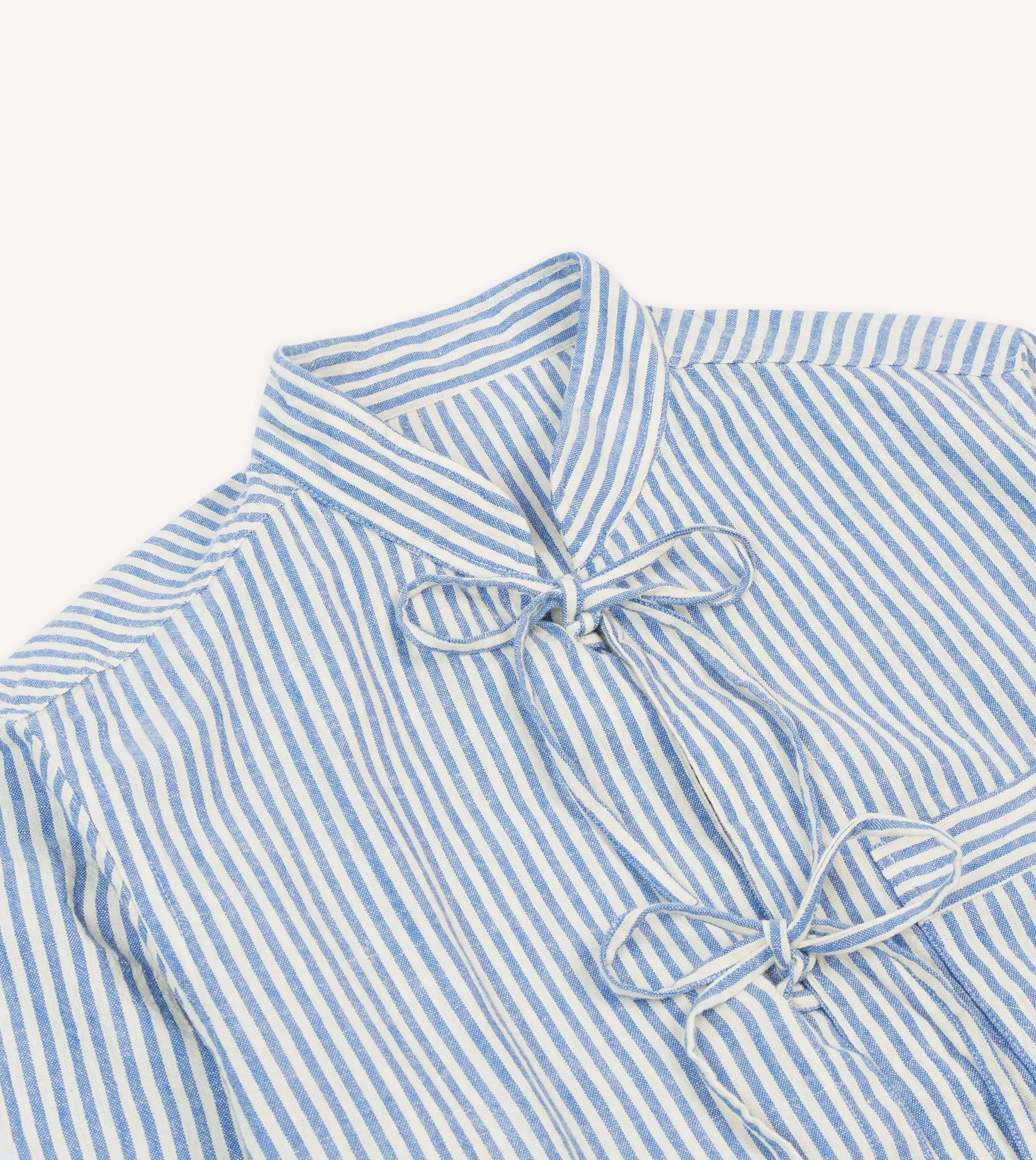 Blue and Ecru Stripe Tie Front Lightweight Overshirt Monochrome Palette