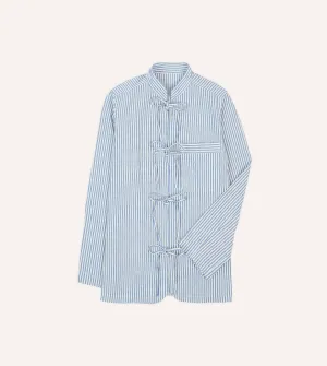 Blue and Ecru Stripe Tie Front Lightweight Overshirt Creative Professional