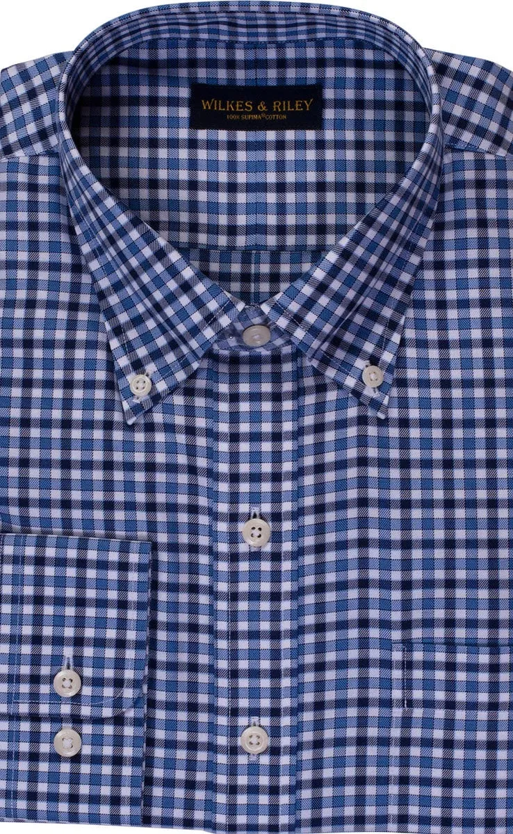 Ombre look Yoke Design Wilkes and Riley Non Iron Dress Shirt in  Blue/Navy Twill Check-Big and Tall Sizes