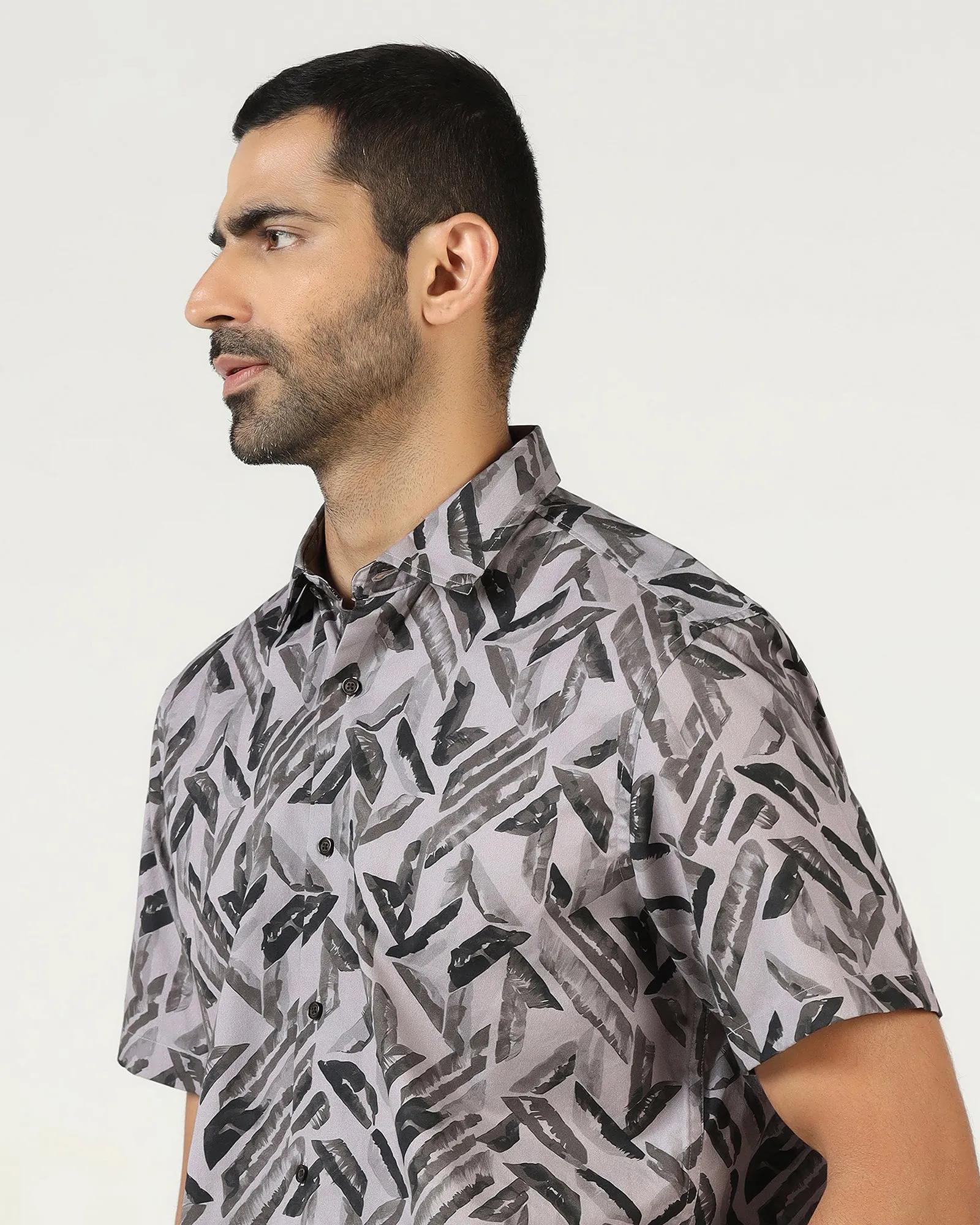 Grey Half Sleeve Printed Shirt - Volmer Holiday Outfit adult clothing