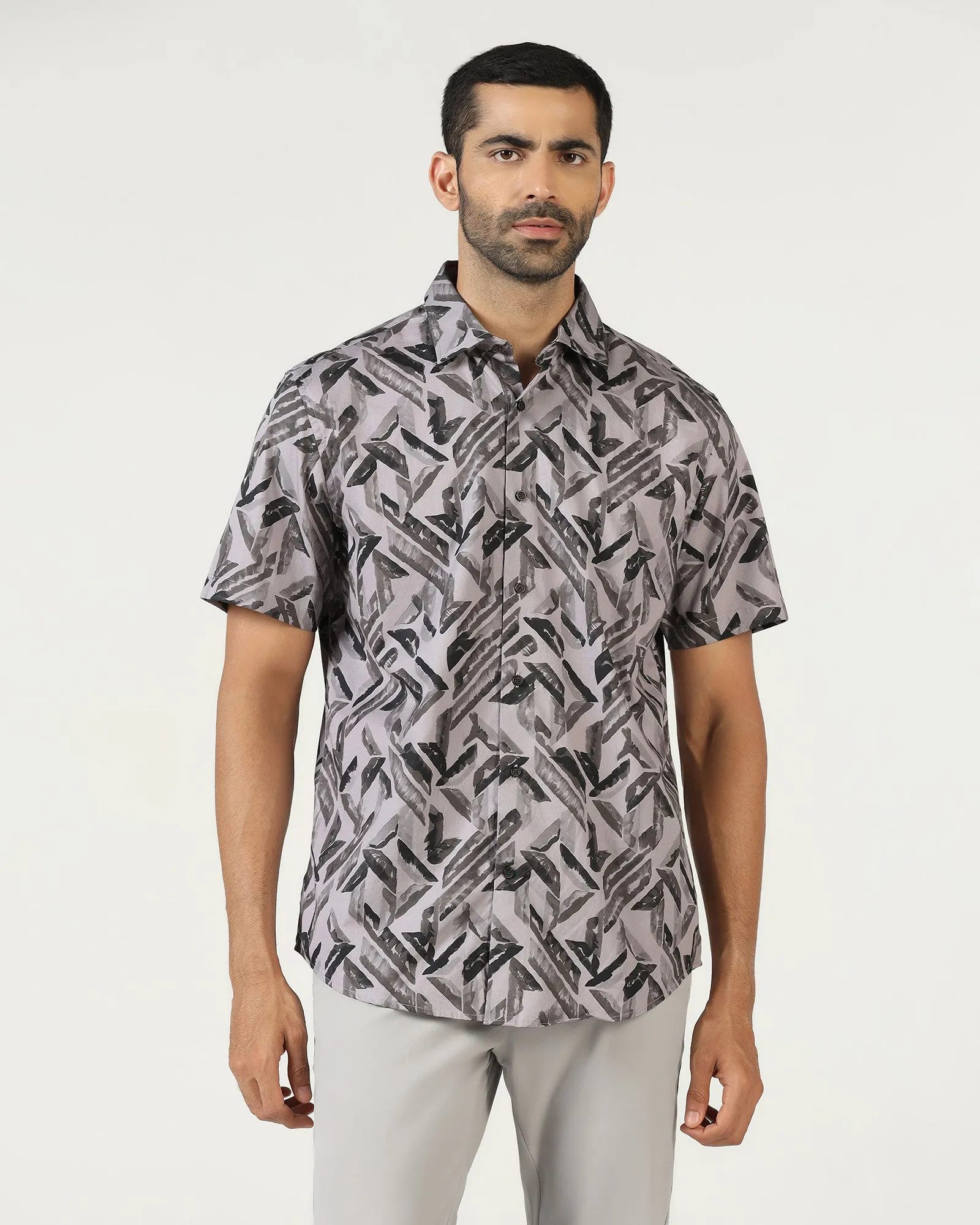 Modern Aesthetic Odorless Binding Tape Grey Half Sleeve Printed Shirt - Volmer