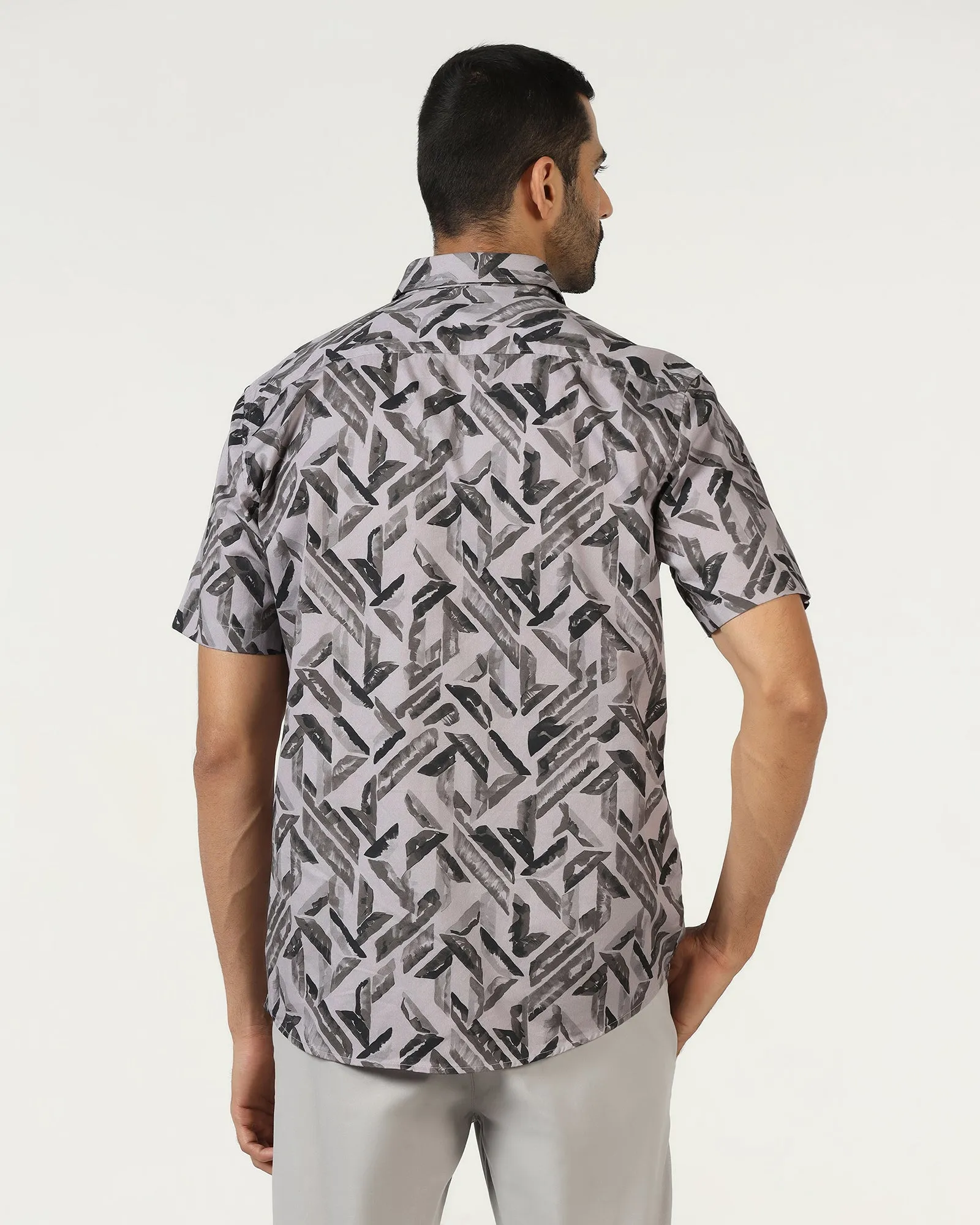 Odor Control Fabric Affordable Fashion Grey Half Sleeve Printed Shirt - Volmer