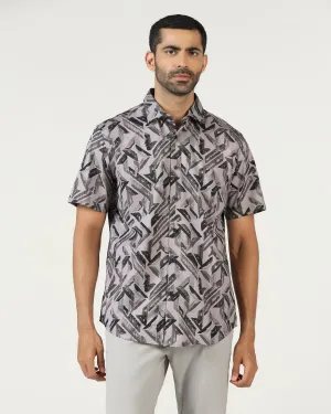 Modern Aesthetic Odorless Binding Tape Grey Half Sleeve Printed Shirt - Volmer