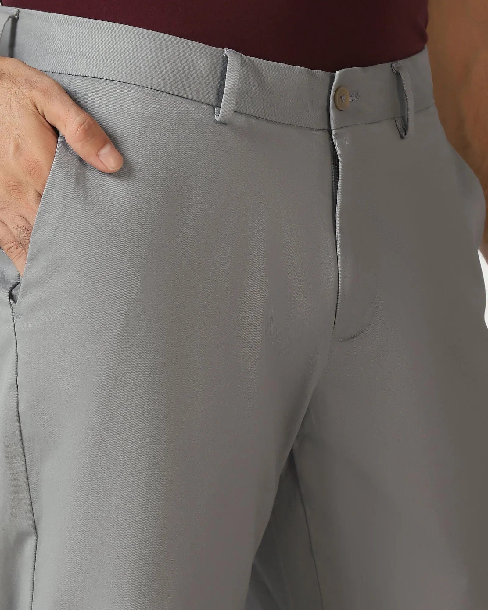 Chilly Weather Comfort Grey Solid Khakis - Mario