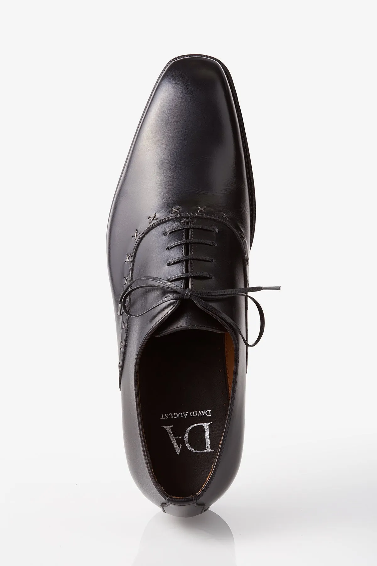 Light Core David August Leather Lace Up Cross Stitched Oxfords in Black