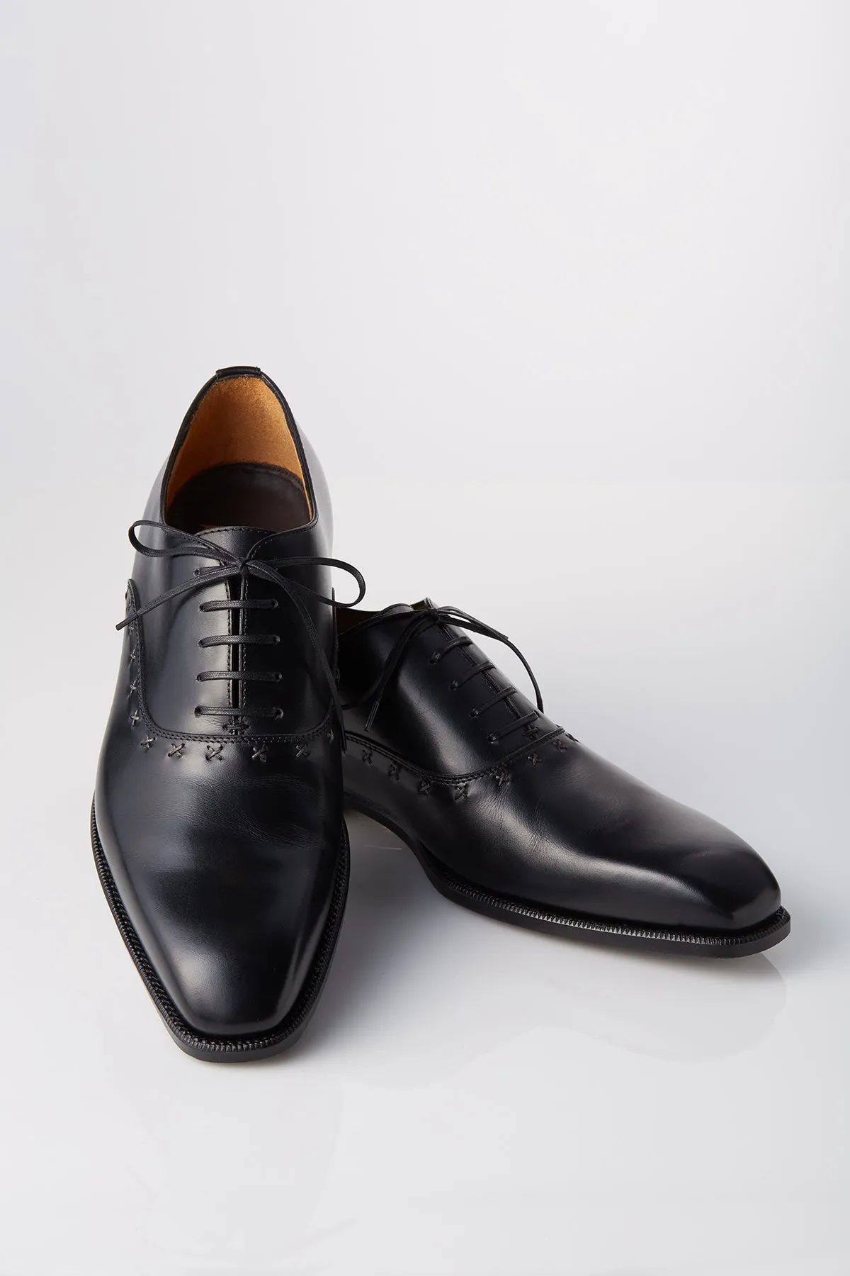 David August Leather Lace Up Cross Stitched Oxfords in Black Supportive structure