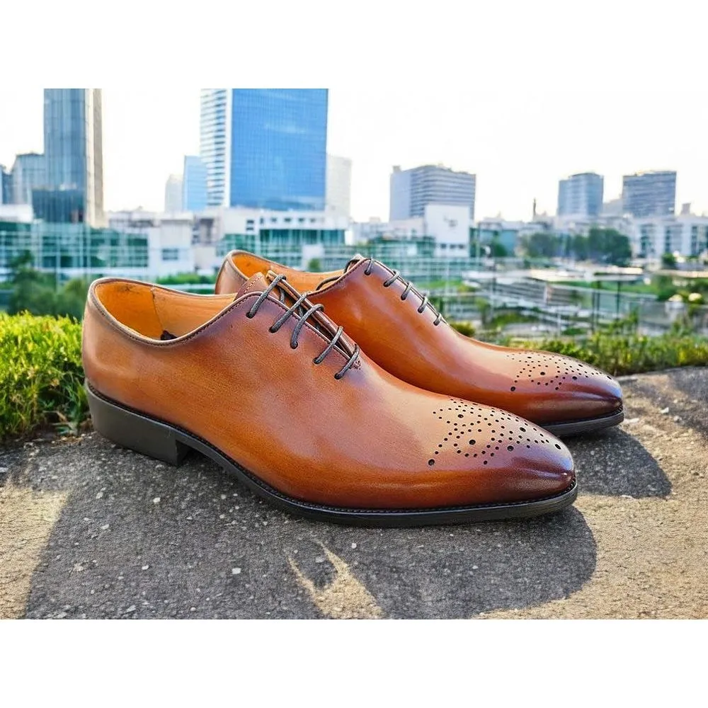 Carrucci Cognac Whole Cut Oxford Dress Shoe KS503-36 Comfortable Evening Comfort