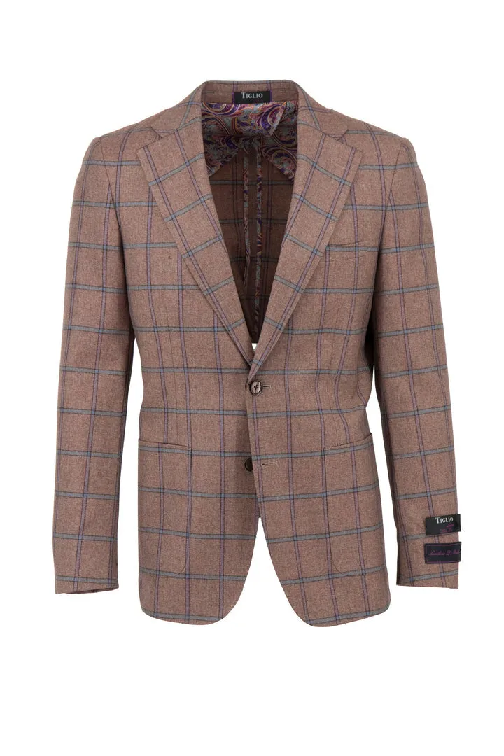 Tiglio Luxe Blush With Light Blue Windowpane Veneto/THP Slim Fit half lined, Pure Wool Jacket TL3332 Taped Neckline Flexible Shoulder Gussets