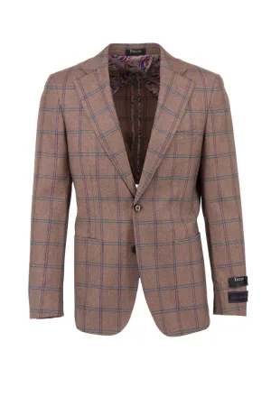Tiglio Luxe Blush With Light Blue Windowpane Veneto/THP Slim Fit half lined, Pure Wool Jacket TL3332 Extended Coverage