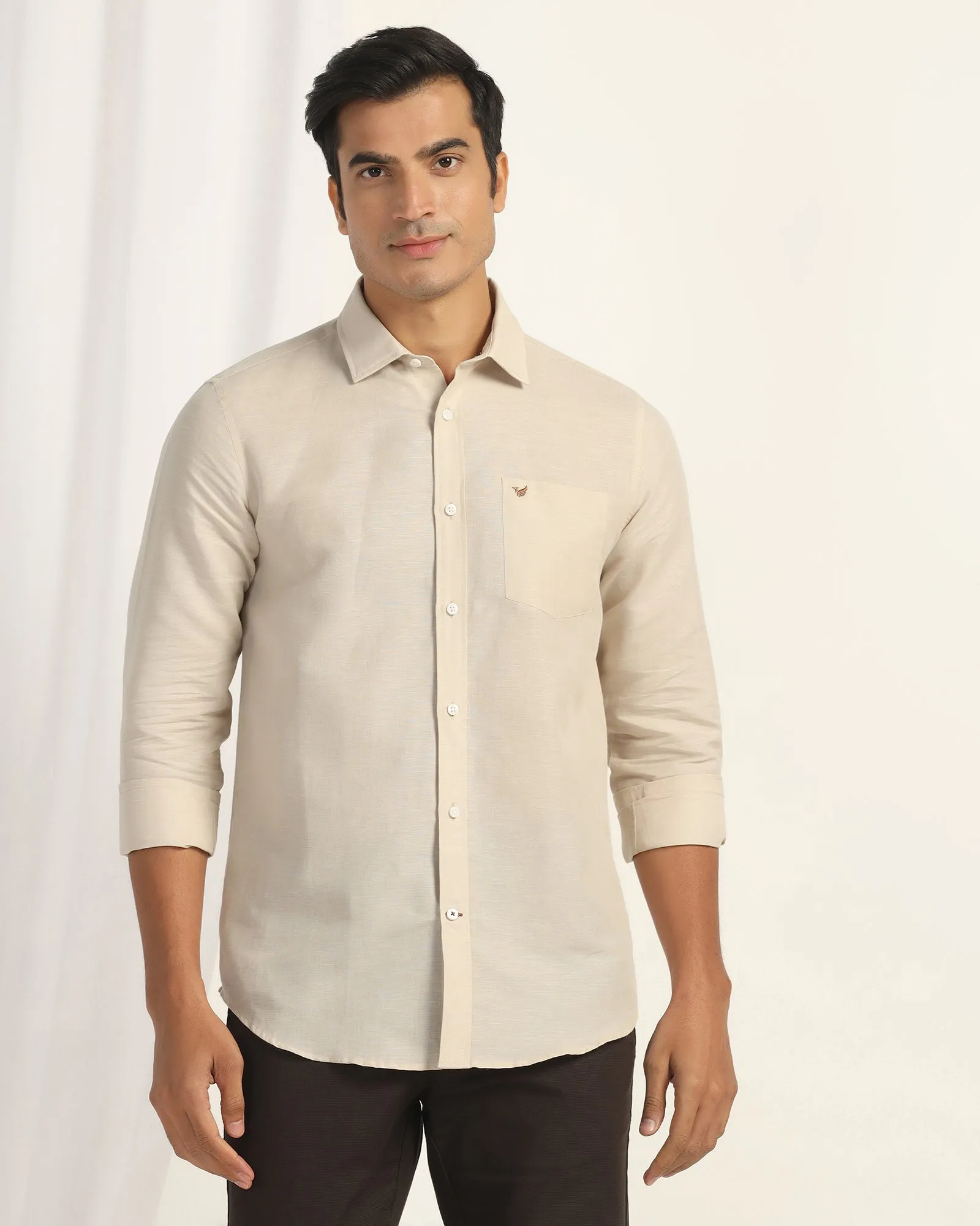 Linen Casual Natural Solid Shirt - Salmon Preppy Vibe